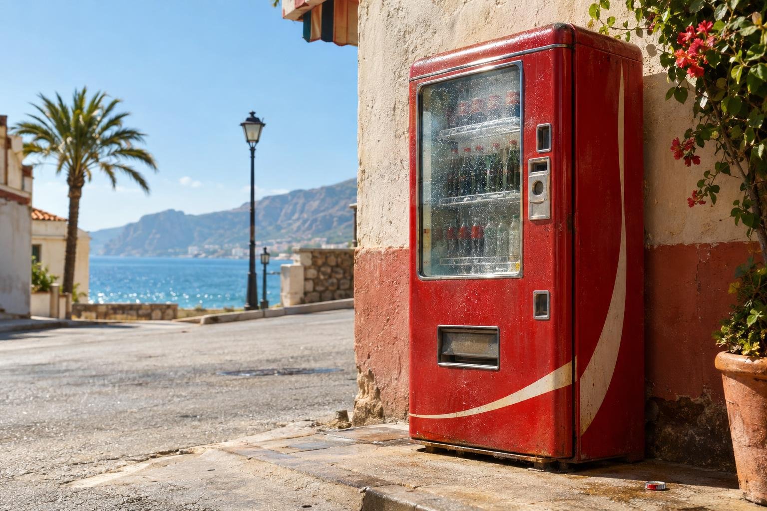 A vintage Coca-Cola vending machine from the late 1990s