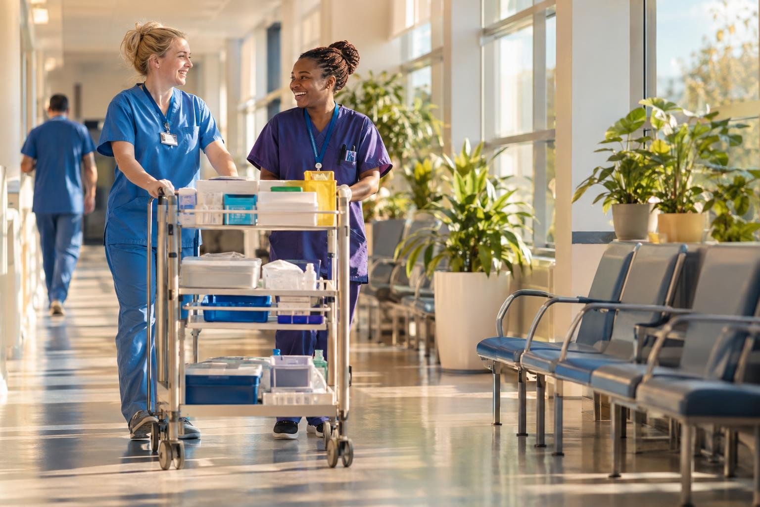 An NHS A&E department with a staffing rota board in the background